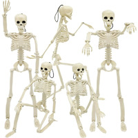 Wodmaz 5 Packs Halloween Skeleton Decorations, 16"" Halloween Full Body Mini Skeleton With Movable Posable Joints, Spooky Plastic Skeleton For Yard Garden Lawn Haunted House Graveyard Props Decor