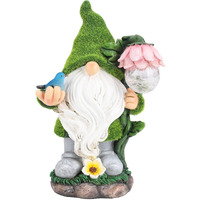 Ovewios Garden Gnome Statue - Funny Gnome Decoration Hold Flower With Solar Crackle Glass Globe Lights, Resin Gnome Figurine Ornament For Patio Yard Lawn Porch Outdoor Decor