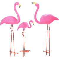 Ohuhu Family Flamingo Yard Ornaments, Set Of 3 (32"", 31"", 19"") Bright Pink Flamingos Ornaments With Metal Feet Stakes For Garden Yard Patio Party Decoration, Outdoor Decor Gardening Gift