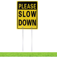 Kichwit Double Sided Aluminum Please Slow Down Sign Reflective Metal Sign With Stakes, Sign Measures 11.8"" X 15.8"", 14"" Long Metal Stakes Included