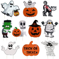 10Pcs Yard Signs For Halloween Props Yard Stakes Pumpkin Ghost Monster Yard Sign Stakes For Halloween Decorations Outdoor Lawn Decor Yard Decorations