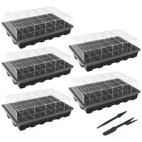 Gardzen 5-Set Garden Propagator Set, Seed Tray Kits With 200-Cell, Seed Starter Tray With Dome And Base 15"" X 9"" (40-Cell Per Tray)