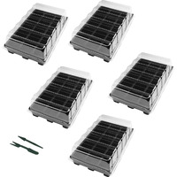 Gardzen 5-Set Garden Propagator Set, Seed Tray Kits With 75-Cell, Seed Starter Tray With Dome And Base 15"" X 9"" (15-Cell Per Tray)
