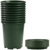 Fasmov 10Pcs 1 Gallon Durable Nursery Pot Garden Flower Pots Nursery Plant Container Kit With 10 Pcs Matching Pallets
