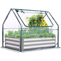 Quictent Raised Garden Bed With Cover Outdoor Galvanized Steel Planter Box Kit With Greenhouse Large Zipper Window Dual Use, 20Pcs T-Type Tags & 1 Pair Of Gloves Included 4X2.6X1 Ft, Clear