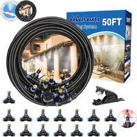 Misters For Outside Patio,Outdoor Water Misting Cooling System,50Ft|15M.Backyard Mist Hose Kit For Garden,Greenhouse,Fan,Deck,Umbrella,Canopy,Pool,Porch.Trampoline Sprinkler Park,Bbq Party Accessories