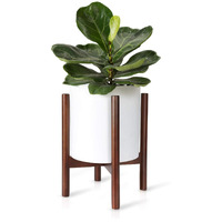 Mkono Plant Stand Mid Century Wood Flower Pot Holder (Plant Pot Not Included) Modern Potted Stand Indoor Display Rack Rustic Decor, Up To 10 Inch Planter, Dark Brown