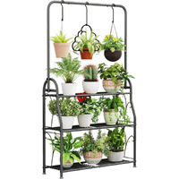 Sorcedas Plant Stand Indoor Outdoor 3 Tier Tall Corner Hanging Plant Shelf Metal Flower Stands Ladder Plant Holder For Living Room Balcony Garden Patio Multiple Plants, Dark Grey