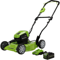 Greenworks 40V 19"" Brushless (2-In-1) Lawn Mower, 4Ah Usb (Power Bank) Battery And Charger Included Mo40L414