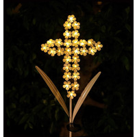 Wsgift Solar White Cross Garden Stake Lights Metal Hydrangea Cross Stake Memorial Gift W/ 28 Solar Leds Solar Cross Lights Perfect As Cross Remembrance Gifts & Sympathy Gifts (10"" W X 40"" H)