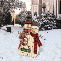 Glitzhome 30"" H Metal Christmas Snowman Family Yard Stake, Holiday Decorations Outdoor Standing Hanging Display, Xmas Holiday Wall Ornament For Lawn Outdoor Holiday Decoration