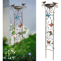 Sunnypark Bird Bath With Trellis Outdoor, Antique Garden Iron Trellis With Decorative Butterflies Detachable Bird Bowl Metal Potted Plants Support For Climbing Flowers