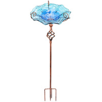 Vcuteka Glass Bird Bath Outdoor Birdbath Bird Feeder With Metal Stake Garden Decor