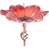 Mumtop 31 Inch Height Glass Birdbath Birdfeeder With Metal Stake Garden Yard Outdoor Red