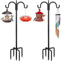 Feed Garden Adjustable Double Shepherd Hook For Outdoor With 5 Prong Base 75 Inch Heavy Duty Two Sided Bird Feeder Pole For Hanging Plant Baskets, Solar Light Lanterns, Wind Chimes 2 Pack