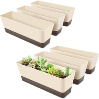 6 Pack Window Box Planter, Greaner 12X3.8 Inch Rectangle Herb Planter With Saucer, Modern Indoor Small Succulent Cactus Plastic Plant Pot For Windowsill, Garden Balcony, Home Office Outdoor Decoration