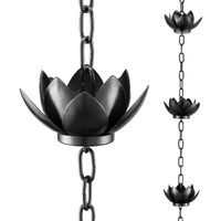 Oak Leaf Rain Chain, Lotus Rain Catcher Chain For Gutters Outside With Adapter, Rain Chain Cups To Replace Gutter Downspout, Divert Water And Home Display, 12 Cups, Adjustable,Black Powder Coated
