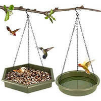 Hanging Bird Bath Bird Bath Bird Feeder, 2 In 1 Xl Hanging Bird Feeder& Bird Baths For Outdoors,Bird Feeder Hanging Bird Feeder Tray (Green)