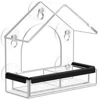 Transparent Window Bird Feeder With 5 Extra Strong Suction Cups, Drainage Holes, Detachable Seed Tray, Dy-Skty Sturdy And Durable Acrylic Clear Birds Feeders For Viewing Wild Birds Outside