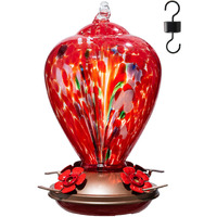 Laelvish Garden Gifts For Mom Mothers Day Hummingbird Feeder, 34Oz Hand Blown Glass Hummingbird Feeders For Outdoors Hanging, Porch Backyard Decor Gifts For Women (Floral Balloon)