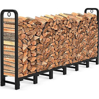 Amagabeli Garden & Home 8Ft Outdoor Fire Rack, Fireplace Heavy Duty Firewood Pile Storage Racks For Patio Deck Metal Log Holder Stand Tubular Steel Wood Stacker Outside Tools Accessories Black