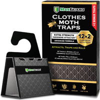 Maxguard Clothes Moth Traps (12+2 Free Traps) Extra Strength Pheromones  Non-Toxic Sticky Glue Trap For Closets And Carpet Moths  No Mothballs  Lure, Trap And Kill Case-Bearing Webbing Moths