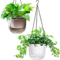Melphoe 2 Pack Self Watering Hanging Planters Indoor Hanging Flower Pots, 6.5 Inch Outdoor Hanging Plant Pot Basket, Plant Hanger With 3Hooks Drainage Holes For Garden Home (Gray + White)