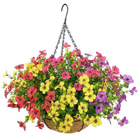 Lesrant Artificial Flowers In Basket,Artificial Hanging Baskets With Flowers For Outdoors Indoors Courtyard Decor,12 Inch Coconut Lining Basket For Patio Garden Porch Deck Decoration