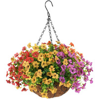 Zfprocess Artificial Silk Flowers In Hanging Basket Outdoor Indoor Patio Lawn Garden Decor,Hanging Daisy Basket With 12Inch Coconut Lining Chain Palm Flowerpot(Multicolor)