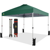 Crown Shades 10X10 Pop Up Canopy - Beach Tent With One Push Setup - Easy Outdoor Sun Shade For Events, Parties, Camping - Gazebo With Sto-N-Go Cover Bag, Silver Coated Top, Forest Green