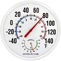 Circrane 13.25 Inch Round Thermometer With Hygrometer, Large Indoor Wall Thermometer Patio Bimetal Weather Thermometer, No Battery Required, White