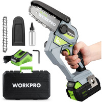 Workpro Mini Chainsaw, 6.3 Brushless Cordless Power Compact Chain Saw With 4.0Ah Battery, 20V One-Hand Operated Portable Wood Saw With Replacement Chain For Garden Tree Branch Pruning, Wood Cutting