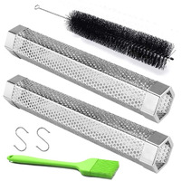 Pellet Smoker Tube, 2 Pack 12'' Stainless Steel Bbq Wood Pellet Tube Smoker With 2 Hooks And 2 Brushes For Cold/Hot Smoking
