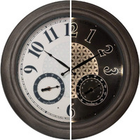 Presentime & Co 18"" Farmhouse Outdoor Luminous Clock With Weather Thermometer & Hygrometer, Weather Station, Night Light With Smart Sensor - Grey Oak Finish, Outdoor Lights & Decoration.