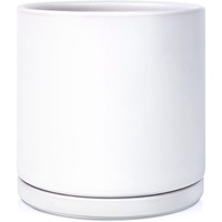 Kazeila 12 Inches Ceramic Planter Pot - Saucer And Drainage Hole - Full Glazed - Matte White