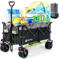 Hikenture Collapsible Wagon Cart, 330Lbs Capacity Beach Wagons With Big Wheels For Sand, Heavy Duty Foldable Cart With Brakes, Portable Utility Folding Garden Cart For Outdoor