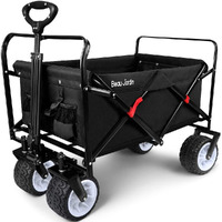Beau Jardin Folding Beach Wagon Cart 300 Pound Capacity Collapsible Utility Camping Grocery Canvas Portable Rolling Outdoor Garden Sports Heavy Duty Shopping Wide All Terrain Wheel Black Bg219