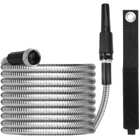Metal Garden Hose 50Ft With Super Tough And Soft Water Hose, Household Stainless Steel Hose, Durable Metal Garden Hose With Adjustable Nozzle, No Kinks And Tangles, Easy To Store With Storage Strap