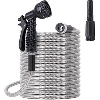 Metal Water Hose 100 Ft - Stainless Steel Water Hose With 2 Nozzles, Lightweight, Tangle Free & Kink Free, Heavy Duty, High Pressure, Flexible, Dog Proof