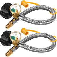 Rv Propane Hoses With Gauge (Packs Of 2), 20 Inch Stainless Steel Braided Camper Tank Hose,Rv Lp Gas Hoses Connector For Standard Two-Stage Regulator, 40Lb 250Psi, 1/4 Npt /Qcc1 Fittings