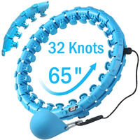 Ourstarry 32 Knots Weighted Hula Circle Fit Workout Equipment Plus Size, Infinity Hoola Fitness Massage For Women, Smart Waist Exercise Hoop For Adults Weight Loss (32 Knots Blue)
