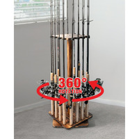 Fishing Rod Holders For Garage 360 Degree Rotating Fishing Pole Rack, Floor Stand Holds Up To 16 Rods Wood Fishing Gear Equipment Storage Organizer, Fishing Gifts For Men Women