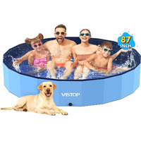 Vistop Jumbo Foldable Dog Pool, Hard Plastic Shell Portable Swimming Pool For Dogs Cats And Kids Pet Puppy Bathing Tub Collapsible Kiddie Pool (87Inch.D X 15.7Inch.H, Blue)