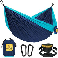 Wise Owl Outfitters Hammock For Camping Double Hammocks Gear For The Outdoors Backpacking Survival Or Travel - Portable Lightweight Parachute Nylon Do Navy & Lt Blue