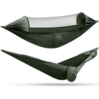 G4Free Large Camping Hammock With Mosquito Net 2 Person Pop-Up Parachute Lightweight Hanging Hammocks Tree Straps Swing Bed For Outdoor Backpacking Backyard Hiking (New Army Green)