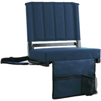Sport Beats Navy Blue Stadium Seat For Bleachers With Back Support And Wide Padded Cushion Stadium Chair - Includes Shoulder Strap And Cup Holder
