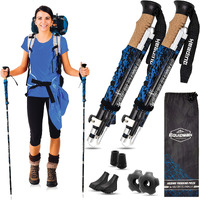 Collapsible Folding Hiking & Trekking Sticks - 2 Aluminum Walking Poles With Real Cork & Eva Handle Grip Set - Ultra Strong Locking - For Men & Women (Blue, S (5'0"" - 5'8""))