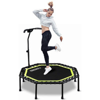 Onetwofit 51"" Silent Trampoline With Adjustable Handle Bar, Fitness Trampoline Bungee Rebounder Jumping Cardio Trainer Workout For Adults