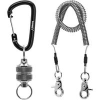 Samsfx Fishing Strongest Magnetic Net Release Magnet Clip Holder Retractor With Coiled Lanyard (Gunmetal Magnet)