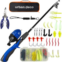 Urban Deco Kids Fishing Pole, Portable Telescopic Rod And Reel Combos Kids Fishing Rod Kit With Tackle Box For Boys,Girls,Youth,Beginner, Starter - Blue